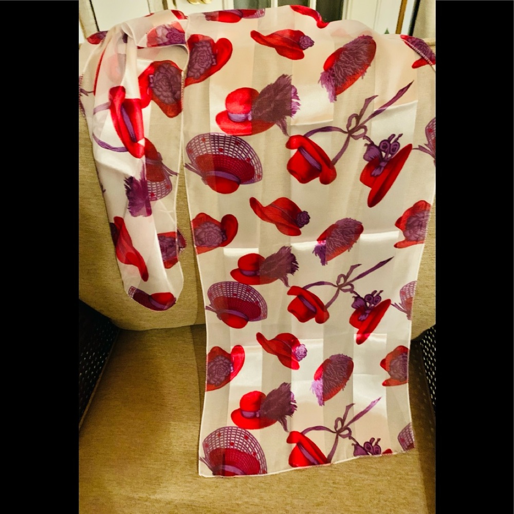 Red Hat Scarf. New. White with stripe and red hats all over.